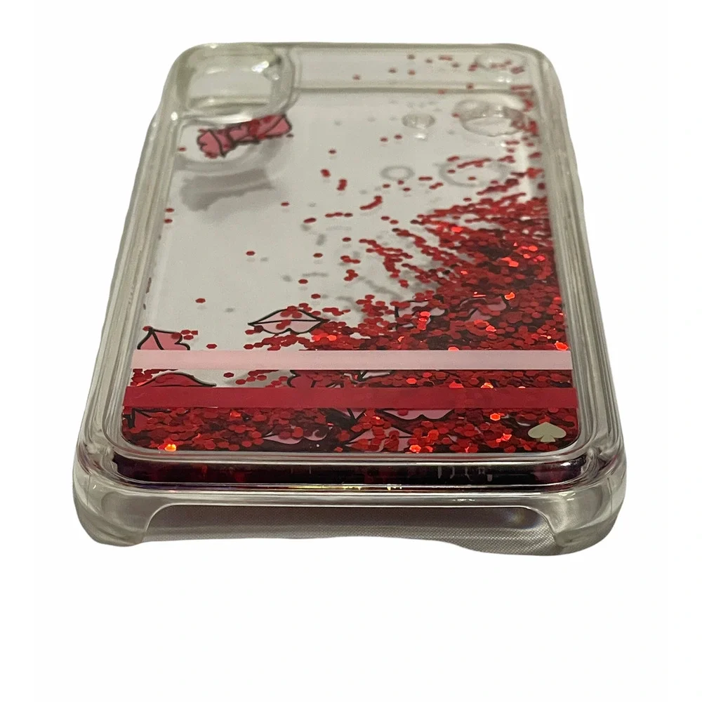 Kate Spade iphone X / XS phone case liquid Lips and red Glitter NEW W/out Box